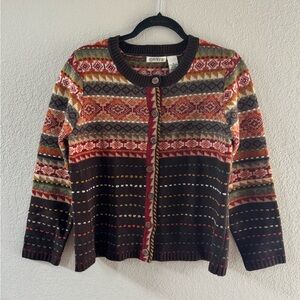 Orvis Women's Multicolor Patterned Sweater 100% Lams Wool